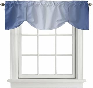 Ombre Tie Up Valance for Kitchen Windows, 42x18 Inch, Navy Blue Gradient Adjustable Window Curtain Valance Rod Pocket Small Curtain for Living Room Bathroom Cafe