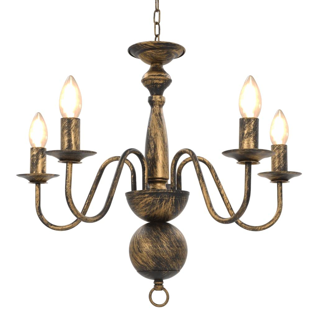 vidaXL Kronleuchter Antik Deckenlampe Pendelleuchte Lüster Deckenleuchte Hängeleuchte Hängelampe Leuchte Lampe Schwarz 5xE14-Glühbirnen