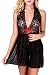 Ruzishun Deep V-neck halter transparent lace sexy lingerie Underwear Sleepwear (XXXL, Black)
