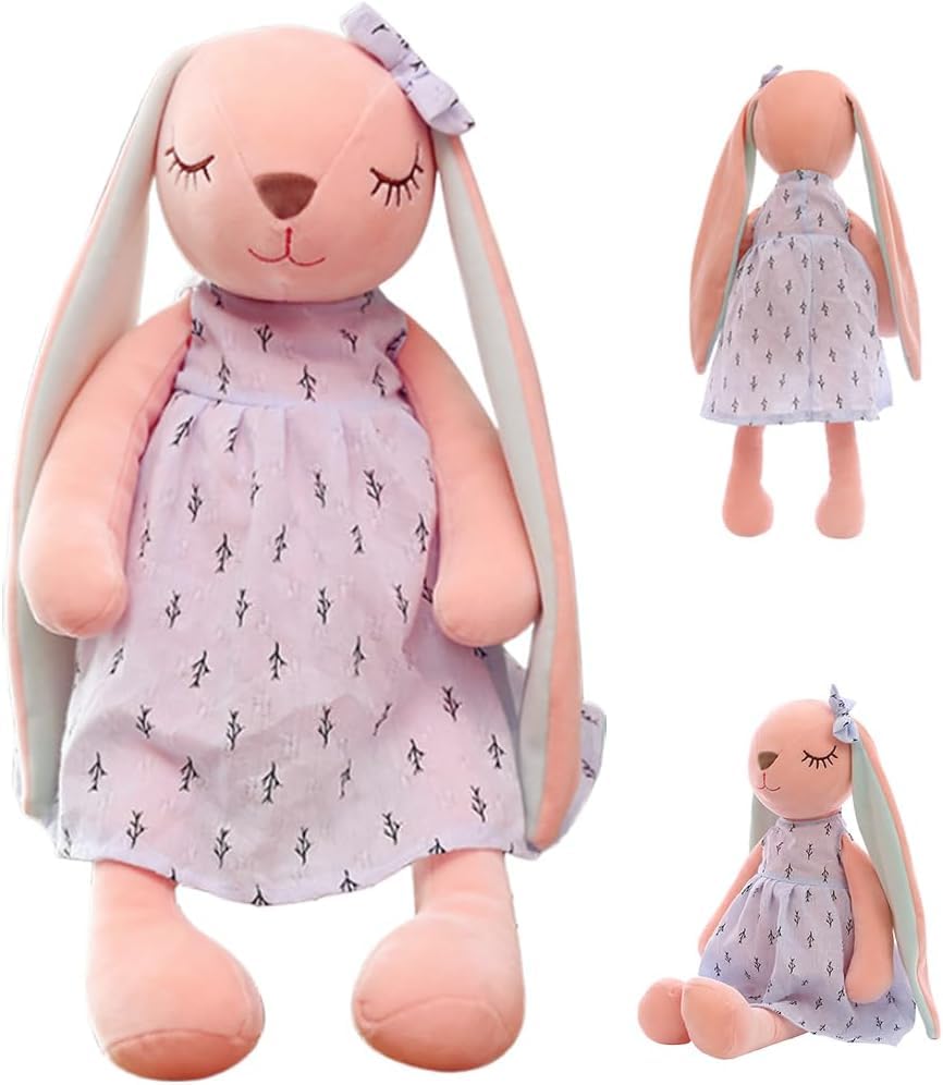 QWEPU Rabbit Plush Doll, Easter Bunny Plushies, Easter Bunny Doll Stuffed Animal Toys Easter Gift Soft Rabbit for Easter Birthday Wedding Decorations Party Favors (Blue -35CM)