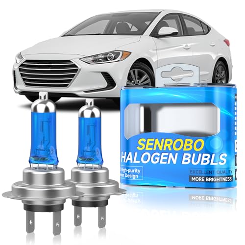 SENROBO Halogen Headlight Bulbs Fit for Hyundai Elantra 2014 2015 2016(with Projector) 2017 2018, H7 High Beam Headlight Replacement Bulb, Super Bright 5000K White, Plug and Play, Pack of 2