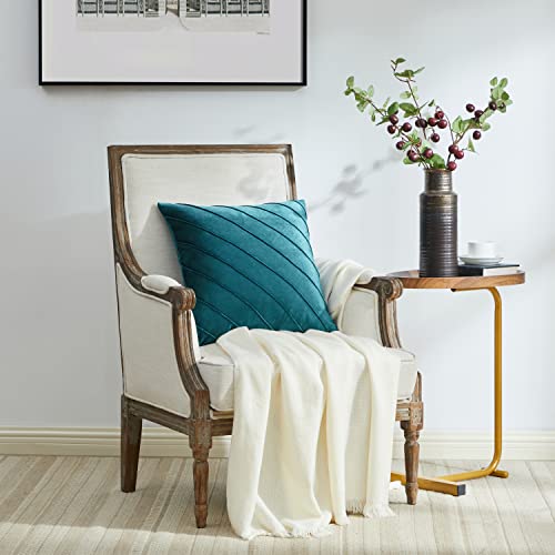 Image of GIGIZAZA Decorative Velvet Pillow Covers 16x16, Set of 2 Teal Green Sofa Couch Throw Pillows Covers Cases, Living Room Square Cushion Accent Stripe Covers
