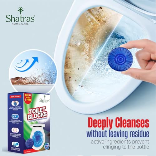 Image of Shatras Toilet Blocks for Flush Tank & Toilet Cleaning | Long Lasting Fresh Fragrance | Cleans with Every Flush | Removes Bad Odor | Blue Toilet Cleaner Blocks-6+6=12pcs