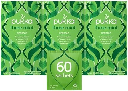 Pukka Organic Tea Bags, Three Mint Herbal Tea, Perfect for Cooling Refresh, 20 Count (Pack of 3) 60 Tea Bags