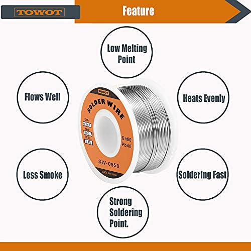 TOWOT Tin Lead Rosin Core Solder Wire for Electrical Soldering, Content 1.8% Solder Flux Sn60-Pb40 (0.8mm, 50g) Only TOWOT CA Sells Genuine Products
