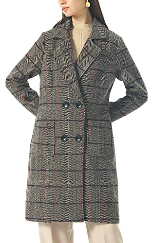 Image of chouyatou Women Elegant Notched Collar Double Breasted Wool Blend Over Coat (XX-Large, Brown-Herringbone)