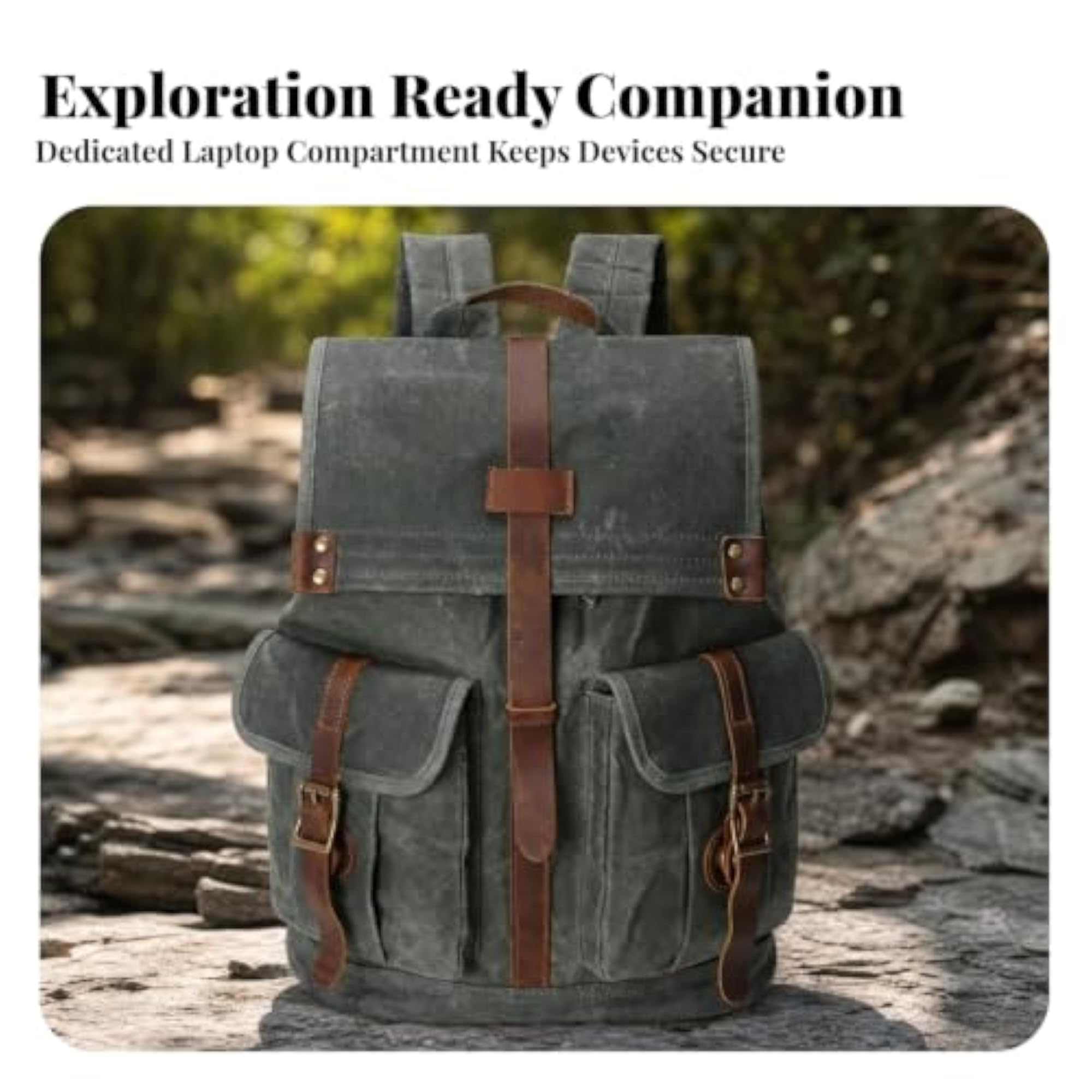 Vintage Style Canvas Backpack with Leather Trim