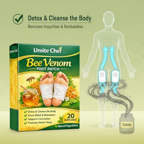 Image of Umite Chef Bee Venom Foot Patch for Detox & Stress Relief | Natural Detox Foot Patches for Better Sleep, Body Pain Relief & Relaxation (10 Patches)