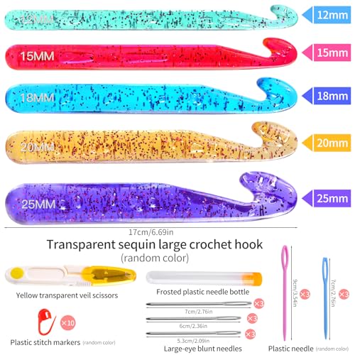 Qmnnma Large Crochet Hooks, 5 Large Crochet Set, 12Mm-25Mm Crochet Hooks, Huge Crochet Hooks, Colorful Transparent Crystal Large Crochet Hook For Crocheting Yarn thumb #1
