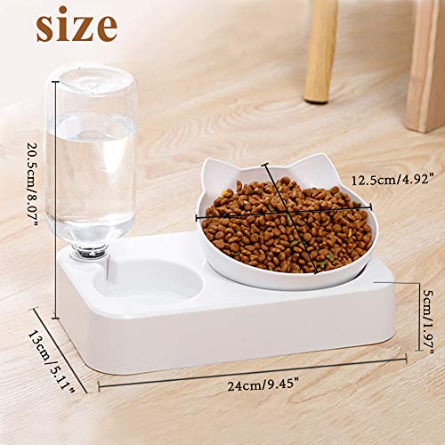 Hawiton Double Cat Bowls with Water Dispenser - Pets Water and Food Bowl Set, 15°Tilted Slow Cat Feeder Bowl with Automatic Waterer Bottle Spill Proof Bowl for Small or Medium Size Dogs Cats - Thumbnail 3