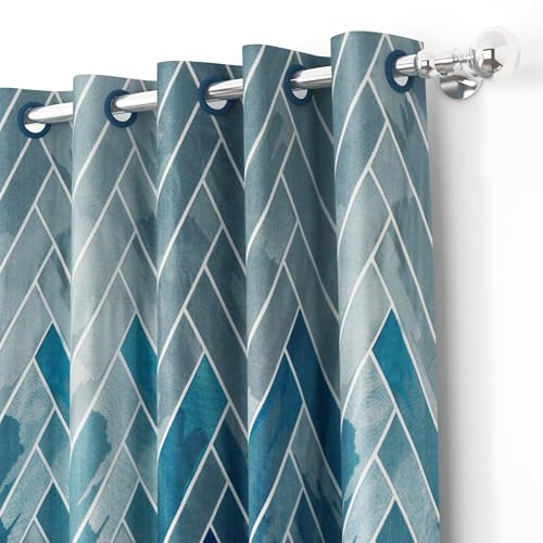 Image of Window Curtains 5 Feet Long Set of 10 | Abstract Design | Polyester | Light Filtering Curtains | Curtains for Living Room | (118 x 152 cm, Grey & Blue) | Perfect for Home Decor