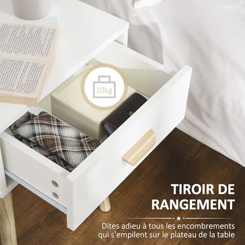 Table de chevet lot de 2 moderne blanche petite table de nuit avec tiroir de lit