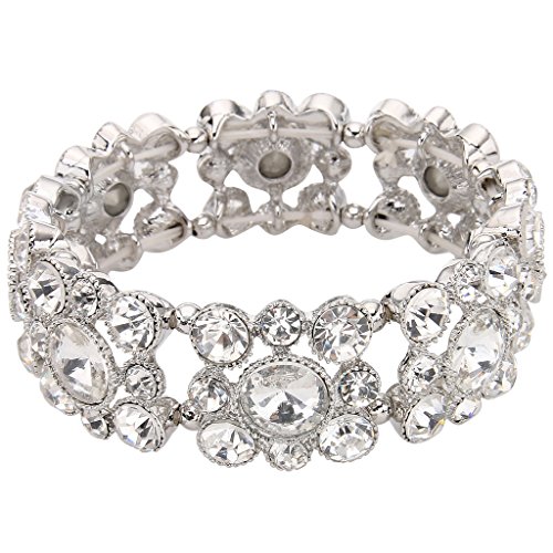 EVER FAITH Silver-Tone Round Austrian Crystal Vintage Style Bridal Elastic Stretch Bracelet Clear