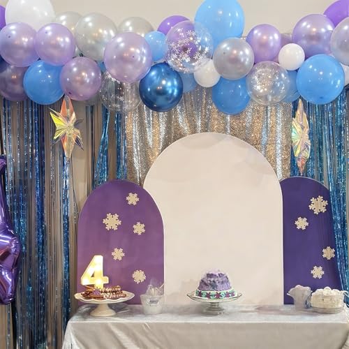 Image of Winter Snowflake Balloons, 60 Packs 12 Inch Metallic Purple Blue White Silver Balloon with Confetti Balloon for Birthday Party Baby Shower Christmas Winter Wonderland Party Decoration