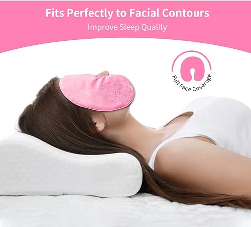Miniatura 9 de Máscara facial térmica, almohadilla térmica para microondas para cara, máscara sinusal para migraña, tensión, estrés, dolor de cabeza, relajación