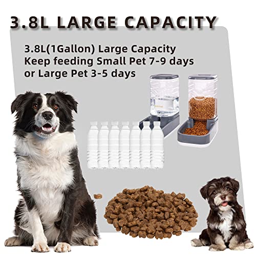 Nkecobji Automatic Pets Feeder And Water Dispenser Set,Gravity Food Feeder And Waterer Set With Pet Food Bowl,Easily Clean Self Feeding For Small Large Pets Dogs Cats Large Capacity(3.8L) #TOP2