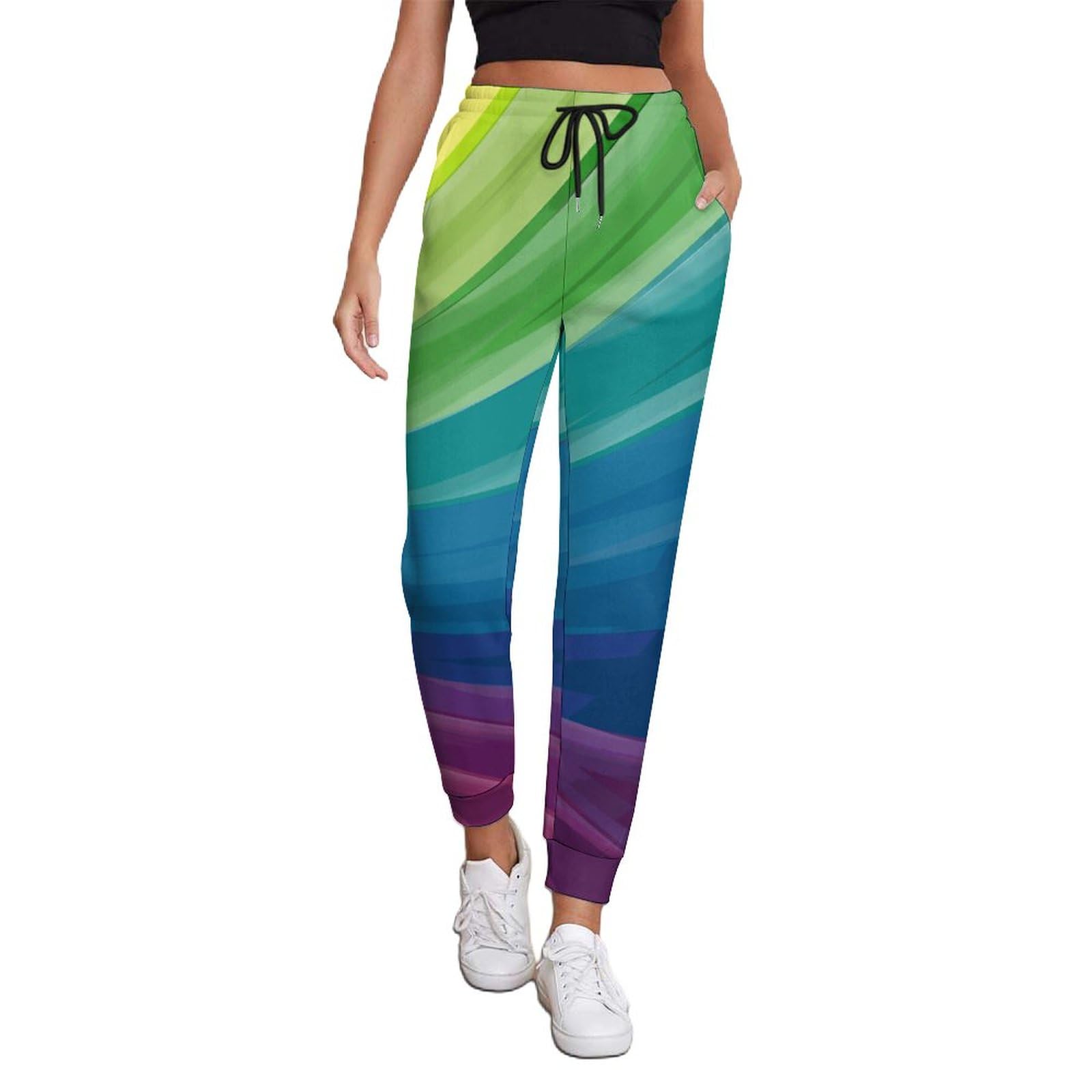 Qjjinxior Women's Colourful Rainbow Jogger Pants, Sweatpants, Pants With Drawstring For Workout, Lounge, Sport