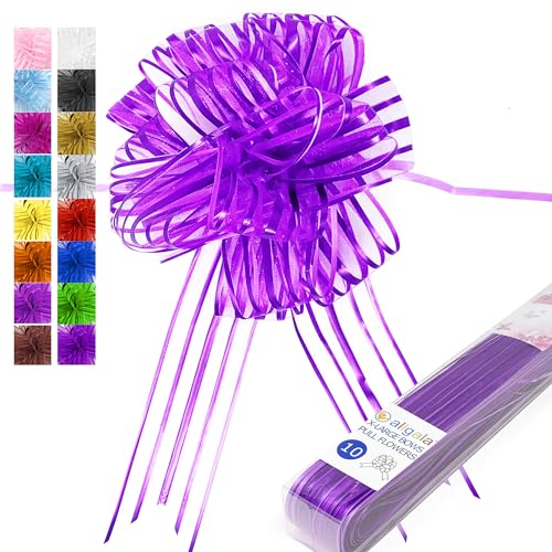 Allgala 10-PC 7 Inch Extra Large 2 Ich (5CM) Width Organza Ribbon Pull Flower Bow for Gift Wrapping Baskets Wedding Décor - Lavender-GP90515