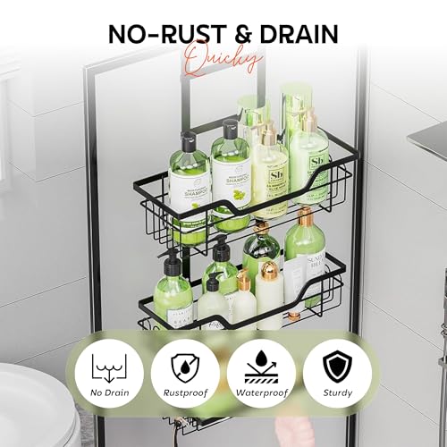 Image of amazon basics Hanging Shower Caddy for Bathroom | Bathroom Organiser Without Drill | Bathroom Accessories Storage Organizer