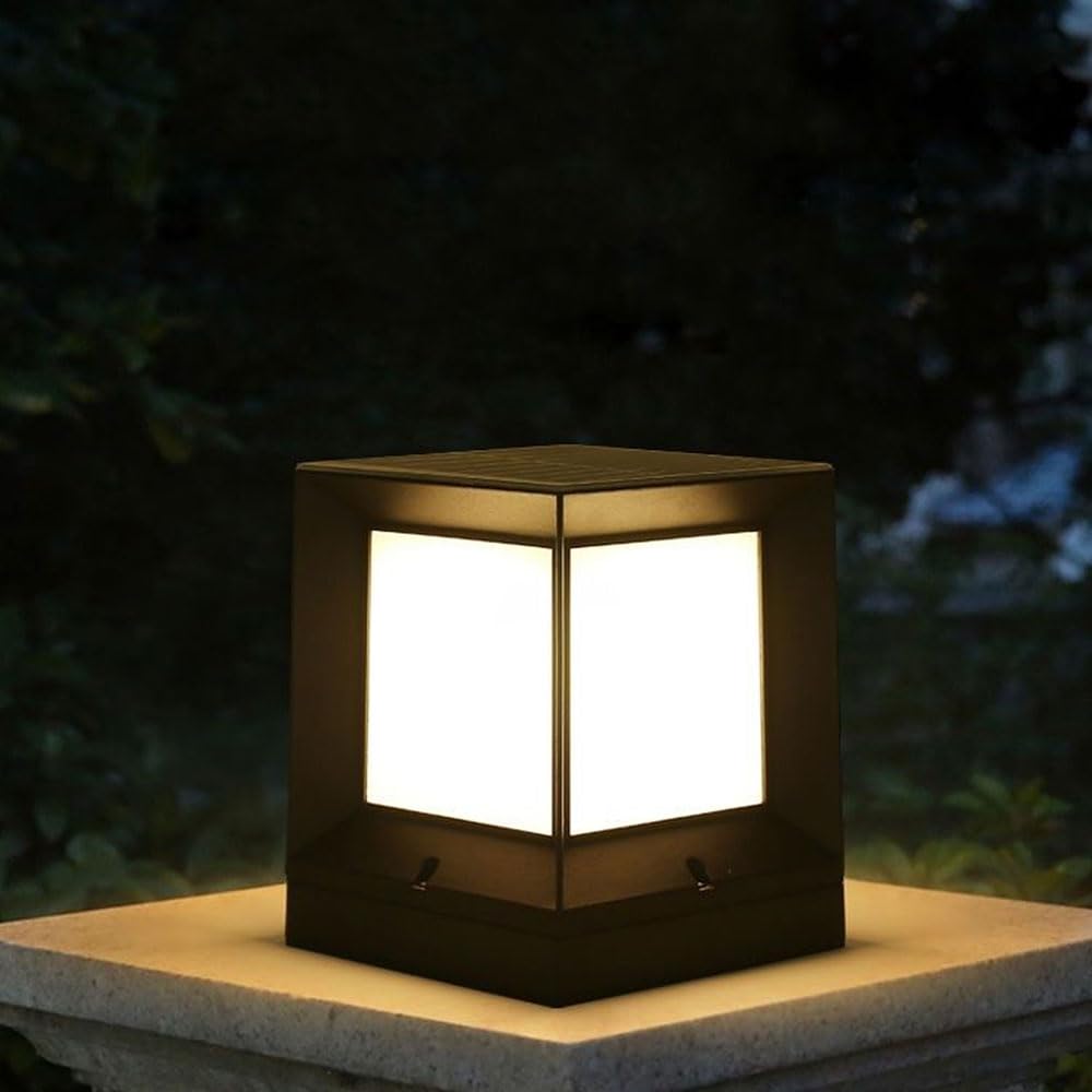 Zewnętrzna lampa słupkowa z czujnikiem zmierzchu do świtu, wodoodporna lampa słupkowa z odlewu aluminiowego do podjazdu, ogrodzenia, bramy willi, wejścia, korytarza, czarna