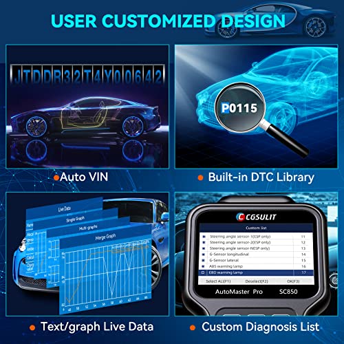 CGSULIT OBD2 Scanner Car Diagnostic ABS SRS Transmission Check Engine Code Reader, Airbag Reset Tool, OBD ABS SRS Scanner for Car, SC850 Diagnostic Scan Tool for All Vehicles, Lifetime Free Update