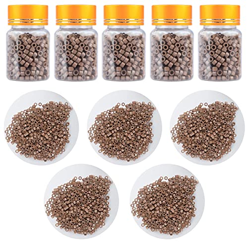2500pcs Hair Extension Beads, Micro Link Beads 5mm for Hair Extensions, Silicone Lined Micro Link Rings Hair Extensions Tool Light Brown