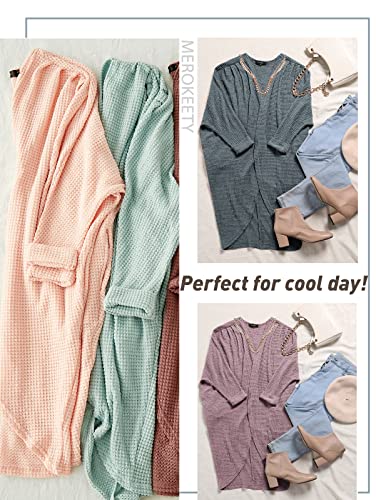 Merokeety Women's Waffle Knit Batwing Long Sleeve Cardigan Loose Open Front Sweater Coat, Dustygreen, M #TOP4