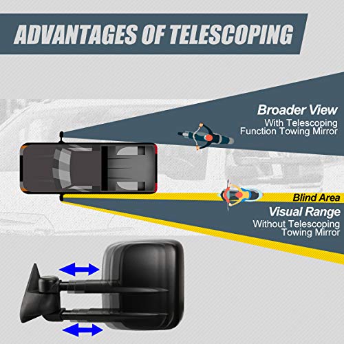 Pair Black Textured Manual Telescoping Folding Rear View Side Towing Mirrors Compatible With C/K Pickup C10 Gmt400 88-02 #TOP4