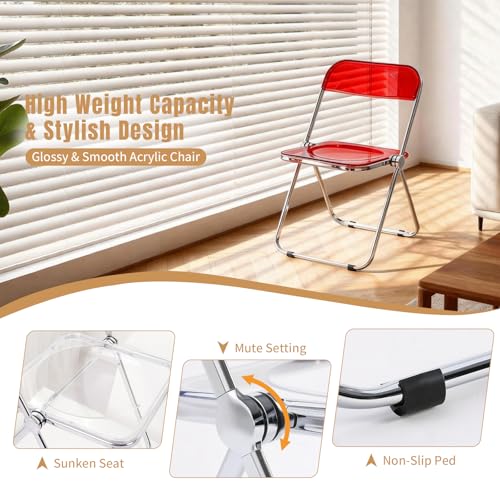TAO ONE Acrylic Folding Chair Clear Morden Chrome Chair-Red by TAO ONE - Used condition - Image 3
