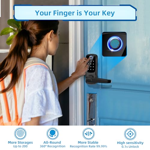 Smart Door Lock with Handle, Keyless Entry Digital Lock for Front/Interior Door,Fingerprint Exterior Locks, Electronic Deadbolt with Keypad,Biometric Door Knob,Smart Locks for Home, Apartment, Office thumbnail 3