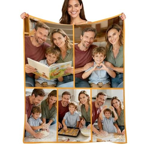 Custom4U Custom Blanket with Photo Text Customized Flannel Blanket Photo Blanket Personalized Blankets & Throws Christmas Birthday Gifts for Girlfriend Boyfriend 5 Photos-1
