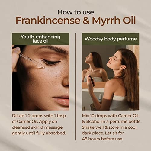 Gya Labs Frankincense and Myrrh Essential Oil for Diffuser & Aches - 100% Pure Therapeutic Grade Frankincense and Myrrh Essential Oils for Skin & Candle Making (10 ml x 2)