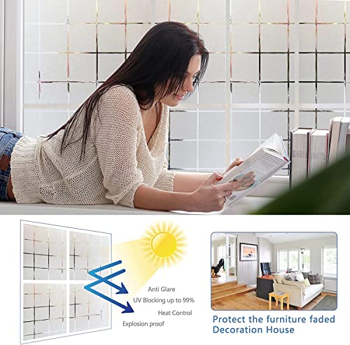 Image of HOME13 Frosted Glass Film Window Privacy Film Decoartive Frosted Window Film Heat Control Frosted Glass Sticker for Home & Office (24 x 196 Inch, Square)