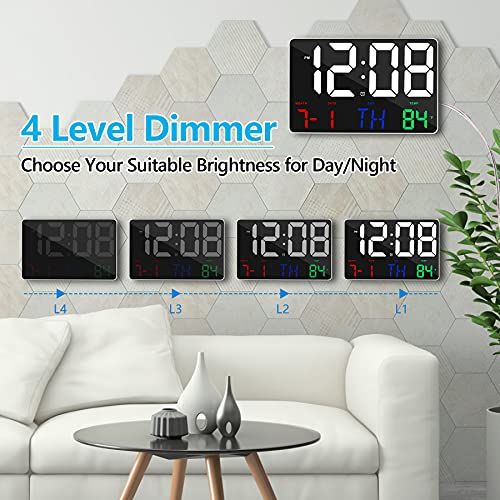Amgico Digital Wall Clock 11.5" Large Display, Hd Led Clock With Date(12H/24H) Temperature(℉/℃, Snooze, Remote Control, L1-L4 Brightness, Decor Alarm Clock For Bedrooms, Living Rooms, Classrooms #TOP2