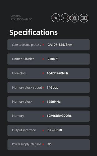 Yeston GeForce RTX 3050 6GB GDDR6 LP(Equipped with a Half Height Shifter) Graphics Cards pci Express 3.0 Video Cards Desktop Computer PC Video Gaming Graphics Card - 5