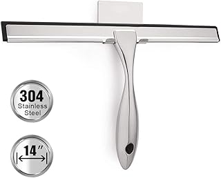 TopCharm Shower Squeegee for Shower Doors, Squeegee Shower Cleaner 14 Inch for All Purpose Mirror Car Glass Window Bathroom Squeegee for Shower with Hook and 6.8 Inch Long Handle, Stainless Steel