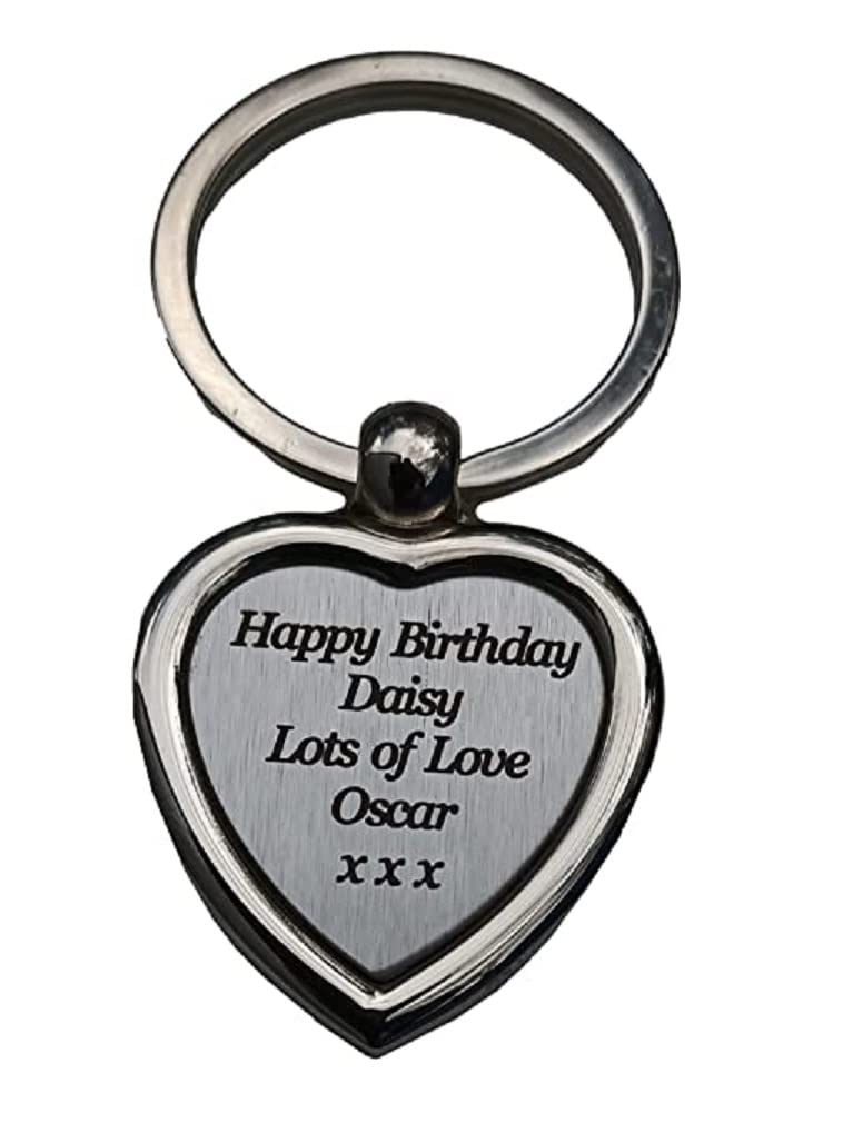County Engraving Silver Personalised Chrome Heart Keyring Gift Engraved Free - Enter Your Custom Text