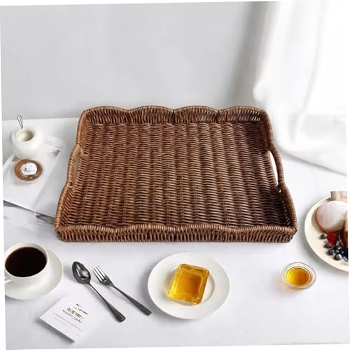 Bandeja de mimbre rectangular para decoración y servir comida en mesa o salón 4