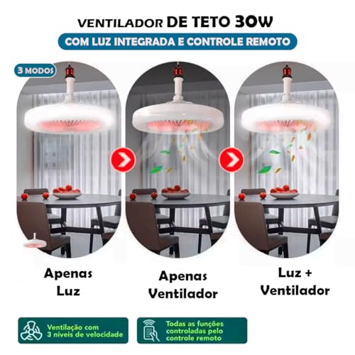 Lâmpada LED Com Ventilador De Teto E Controle Remoto Luz Branco Quente Fria Natural Ajustável De Bri