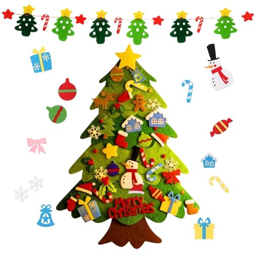 42 PCS Felt Christmas Tree and Banner Set Felt Christmas Tree for Kids DIY Banner Indoor Wall Hanging Decor Snowman Elk Snowflake Home Ornaments DiIY Indoor Holiday Decoration Gift for Children