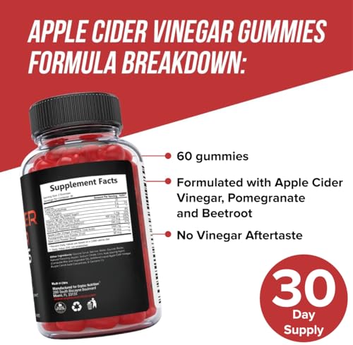 Apple Cider Vinegar Gummies - 1000mg - Formulated to Support Normal Energy Levels & Gut Health - Supports Digestion, Detox & Cleansing - ACV Gummies W/VIT B12, Beetroot (120 Gummies) - Image 5