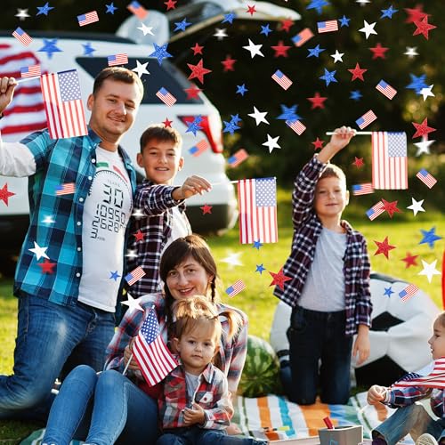 Image of 300Pcs Patriotic Confetti Christmas American Flag with Glitter Stars Scatter Paper Red White Blue Table Decor for USA Xmas Holiday New Year Labor Day Veterans Day Birthday Party Decoration Supplies