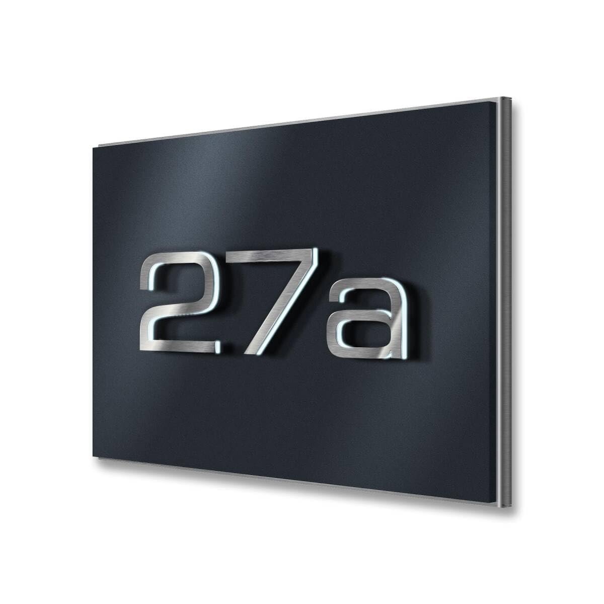 Metzler placa de número de casa LED en acero inoxidable | 3 cifras en diseño 3D | antracita RAL7016 | iluminada y resistente al clima | 31x20 cm