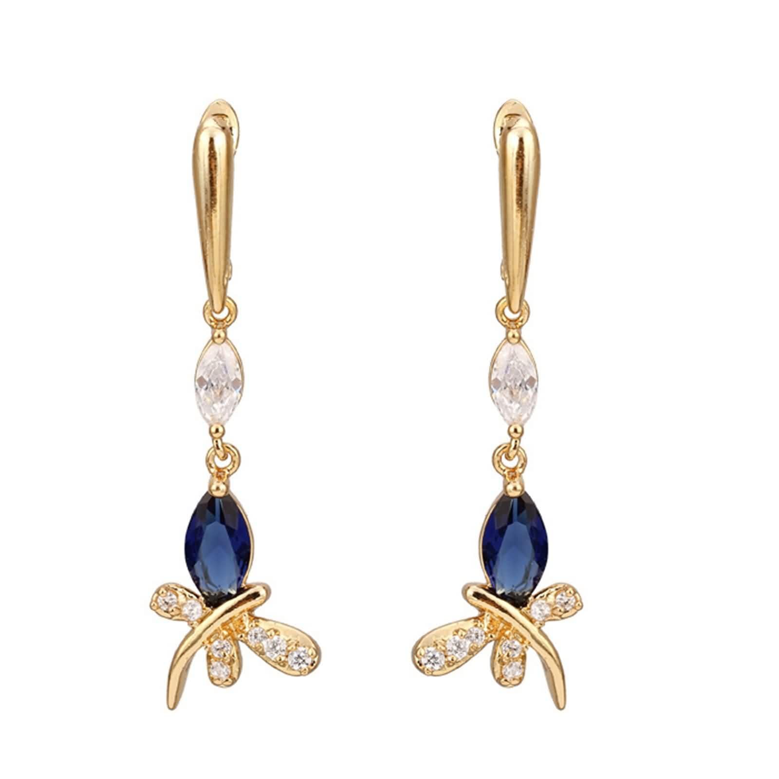 Epinki Ohrringe Frauen 18 Karat Au750 Weißgold, Libelle Ohrhänger mit Moissanit Marquiseschliff, 18K Gold Moissanit Damenohrringe Echte Goldschmuck, Silber
