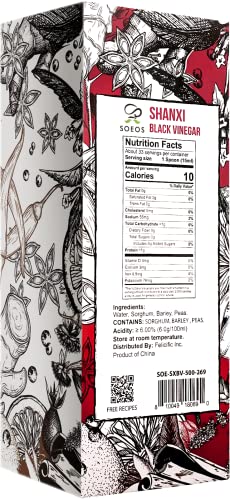 Soeos Shanxi Black Vinegar 16.9 Fl. Oz (500Ml), Traditional Black Vinegar, Naturally Fermented, Mature Aged Black Vinegar, Black Shanxi Vinegar, Dark Chinese Vinegar, Traditional Shanxi Vinegar. #TOP2