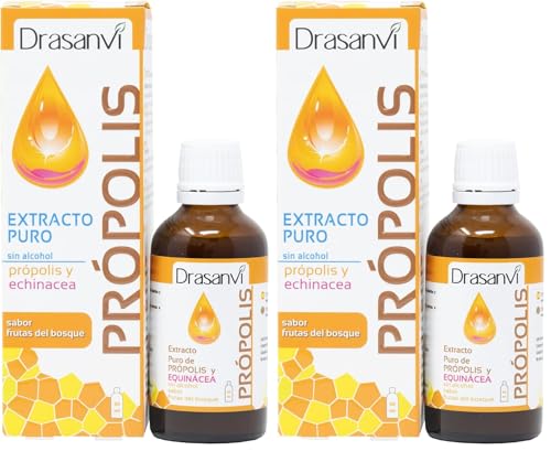 DRASANVI PRÓPOLIS EXTRACTO SIN ALCOHOL - Própolis puro + Equinacea - Ayuda al sistema inmunitario - SIN GLUTEN - Sabor frutas del bosque - 50ml (Paquete de 2)