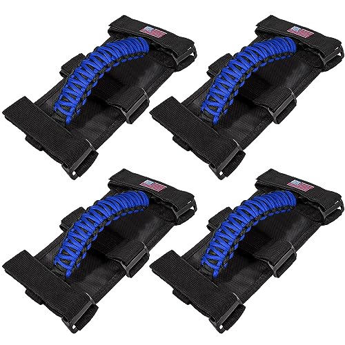 Poignées de traction premium en paracorde bleu pour Jeep Wrangler et UTV (lot de 4)