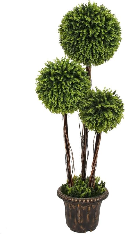 BPIL 4 Ft Artificial Boxwood Topiary Tree, Fake Greenery Plants Triple Ball Tree, Leaves & Cement-Filled Plastic Flower Pot Decorative Trees for Home, Office, Indoor and Outdoor Use โ image 1