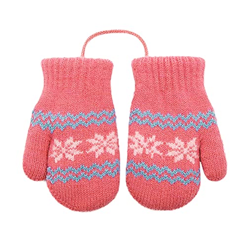 Toddler Warm Knit Mittens with String Windproof Thermal Fleece Gloves Winter Plush Mittens for Infant 0-2Year3