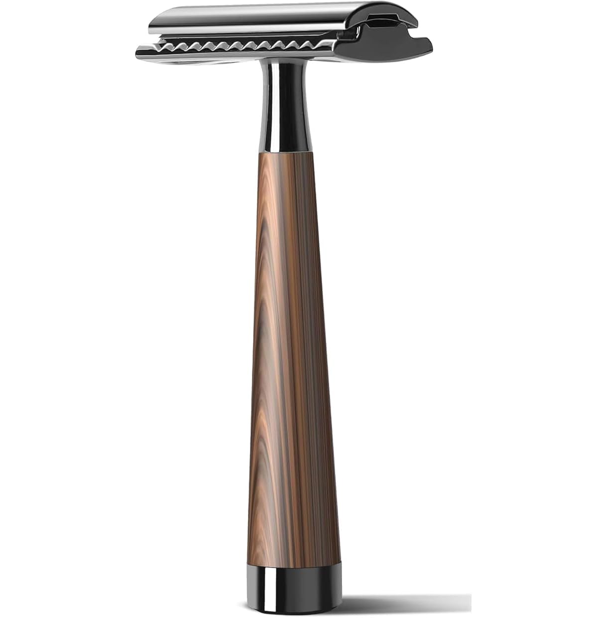Contemporary Zinc Alloy Double Edge Safety Razor, Brown, Men's Unisex, Adult Men Vintage Enthusiasts Traditional Groomers, 10 Swiss Stainless Steel Blades, 3.3 Ounces, 5x14x3 cm